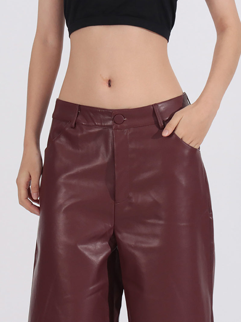 High Waist PU Leather Wide Leg Pants