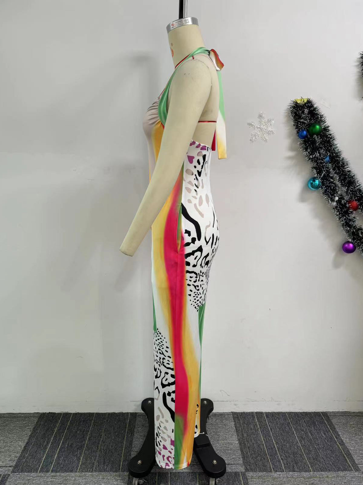 Casual V Neck Print Multicolor One-piece Jumpsuit