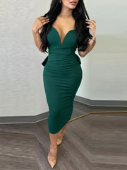 Sexy Deep V Sleeveless Backless Bow Slit Dress