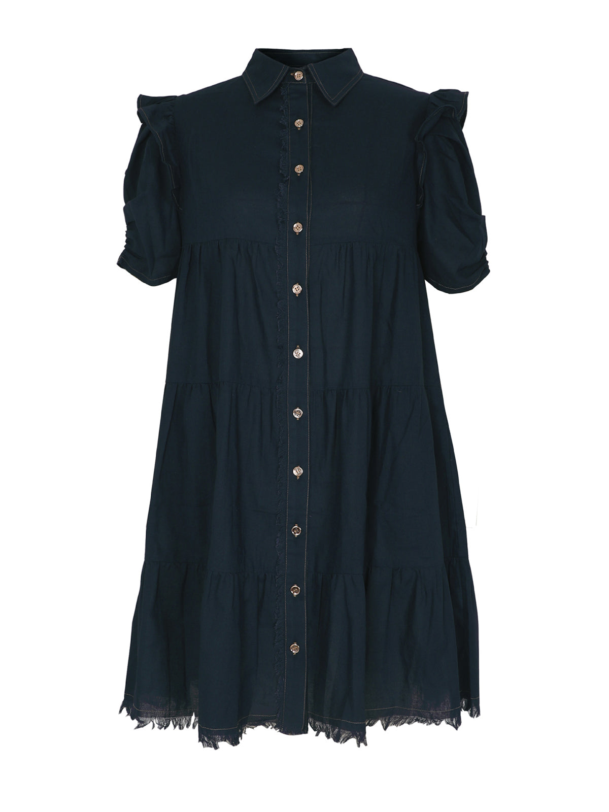 Fashion Puff Sleeve Loose Button Down Shirt Dress
