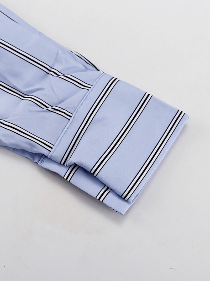 Casual Stripe O-neck Lace-Up Top Long Skirt Set