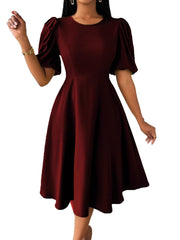 Casual Ruffle Short Sleeve Cinched Waist Midi Dress