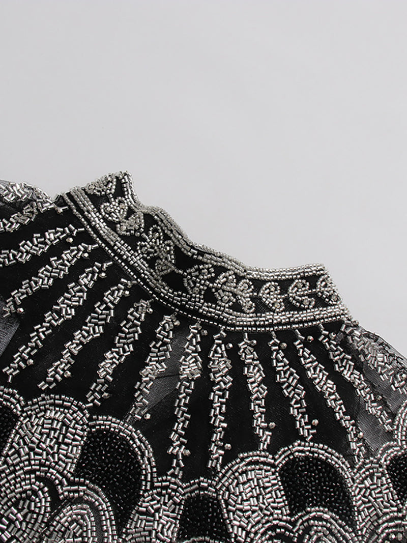 Fashion Sparkly Beaded Fringed Cape Coat