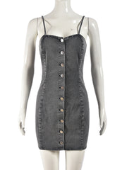 Casual Plain Sleeveless Mini Denim Bodycon Dress