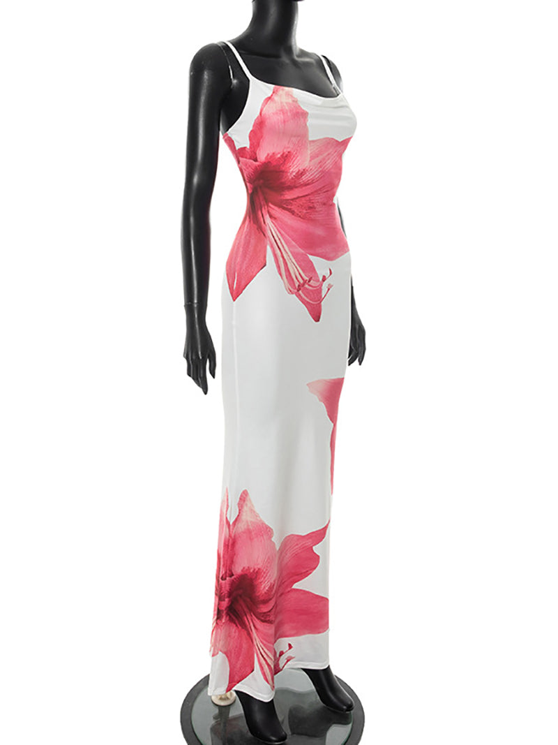 Elegant Floral Print Bodycon Club Maxi Dress
