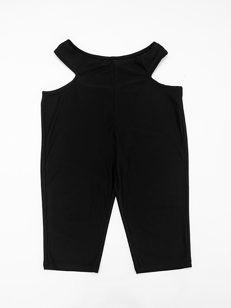 Lace-up Furry Tops High Waist Hollow Capri Pants Sets