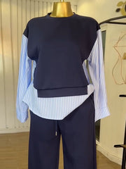 Striped Top and High Waist Pants Set