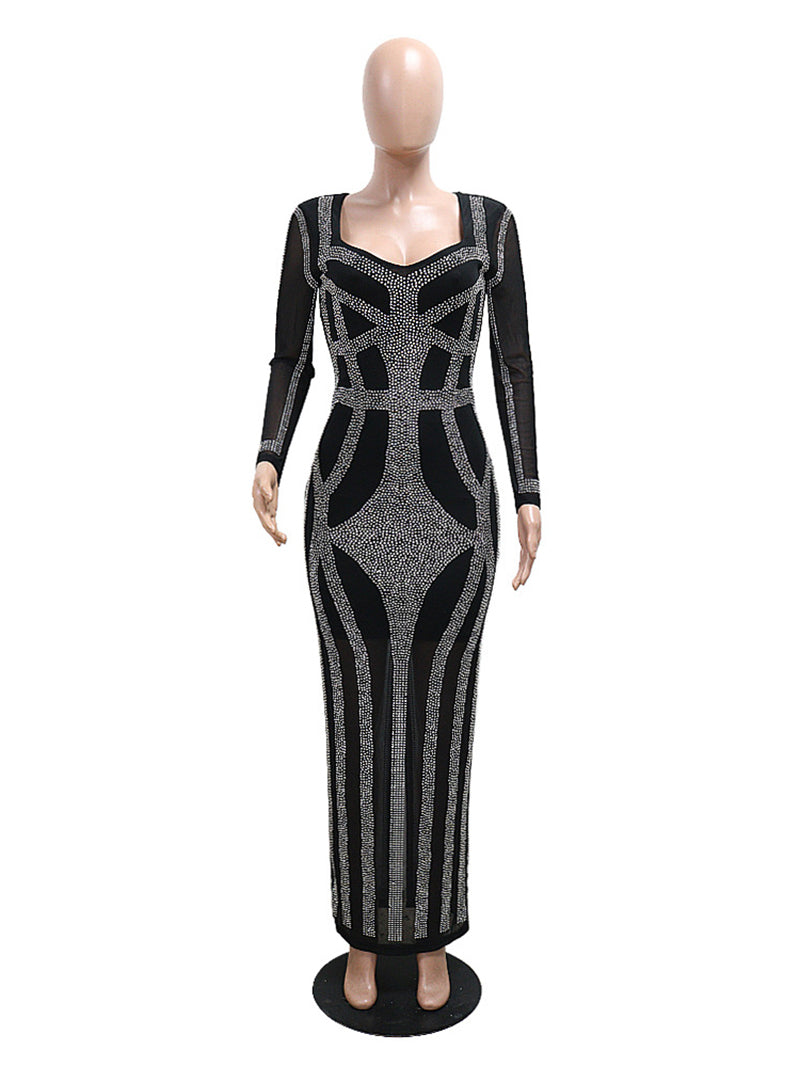 Fashion Rhinestone Embellished Nightclub Gown Dress
