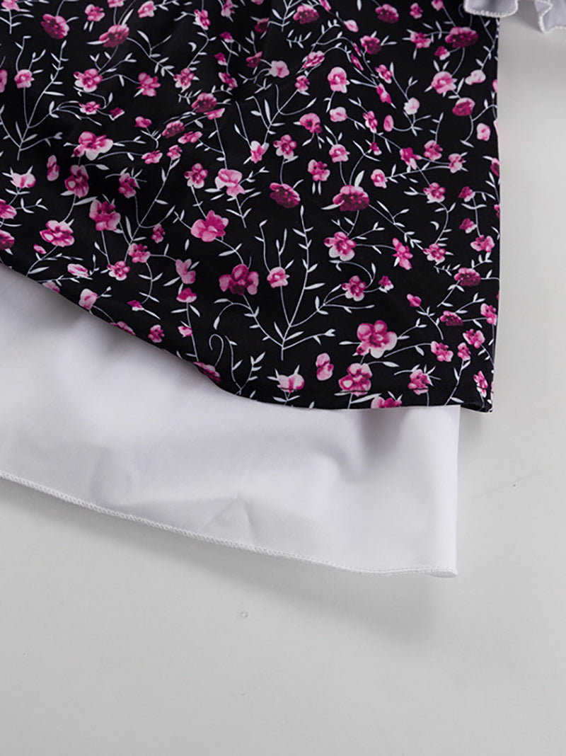 Doll Collar Flower Print Cinched Waist Mini Dress