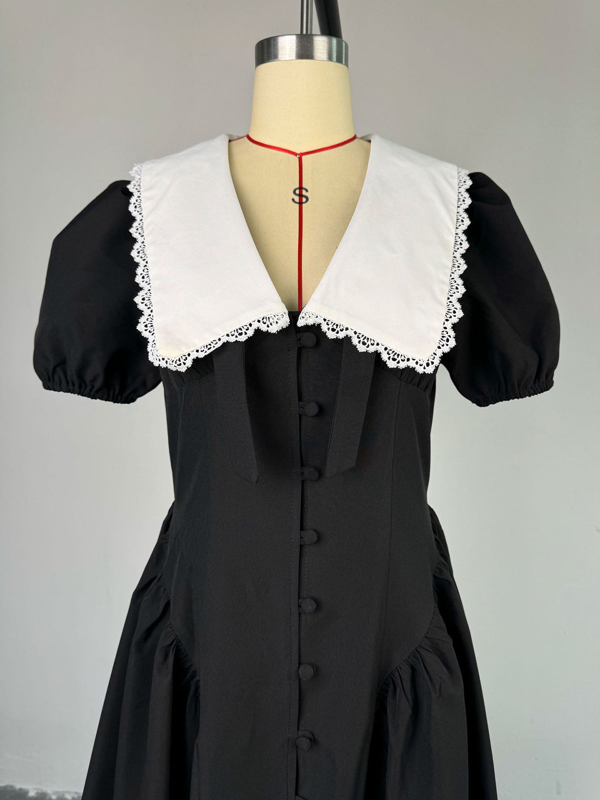 Fashion Doll Collar Puff Sleeve Midi Dress