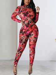 Sexy See through Print Bodycon Jumpsuit