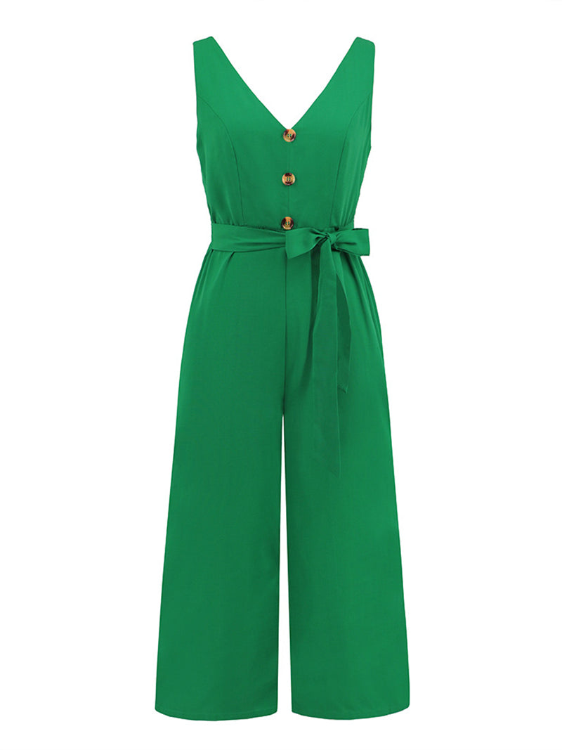 Casual V Neck Slim Jumpsuit