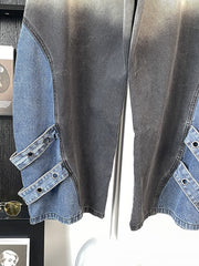 Graffiti Panel Grommet Strap Barrel Jeans-boutique