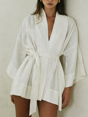 Casual V-neck Lace-up Kimono Cardigan Dress