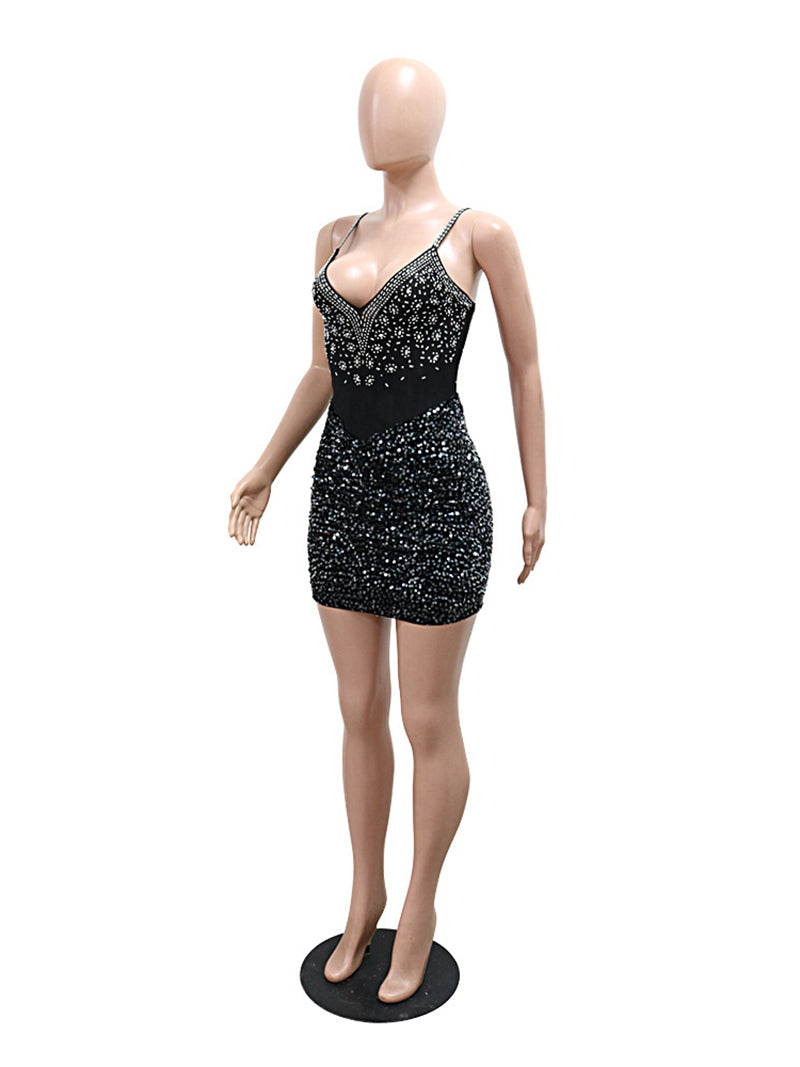 Sexy Rhinestones Sheer Nightclub Party Dress