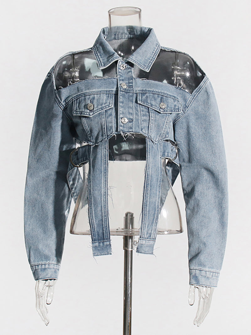 Fashion Hollow out Lace-up Denim Jacket