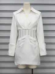 Pleated V Neck Mini Dress-boutique