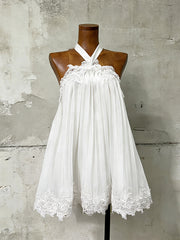 Sexy Lace Halter Ruched Loose Mini Dress