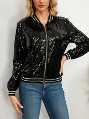 Casual Zipper Up Sequin Cardigan Jacket