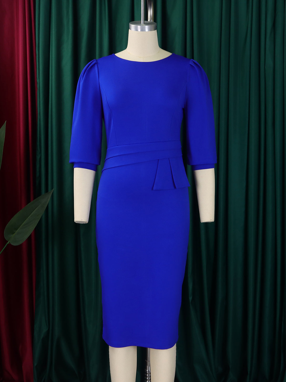 Round Neck Pleated Chic Fashion OL Career Pencil Dress