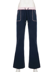 Casual Low-Rise Drawstring Flared Pants