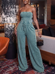 Casual Wash Strapless Wide Leg Jumpsuit