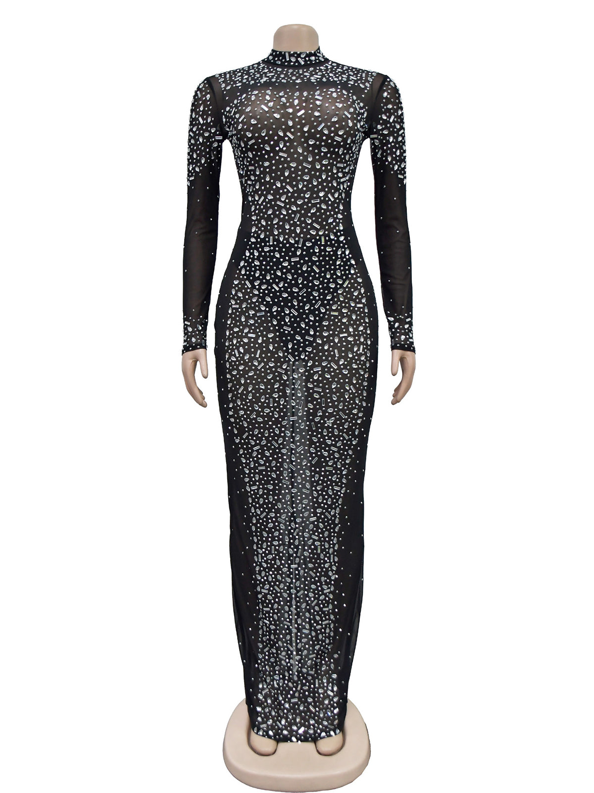 Sexy Rhinestone Sheer Mesh Club Dress