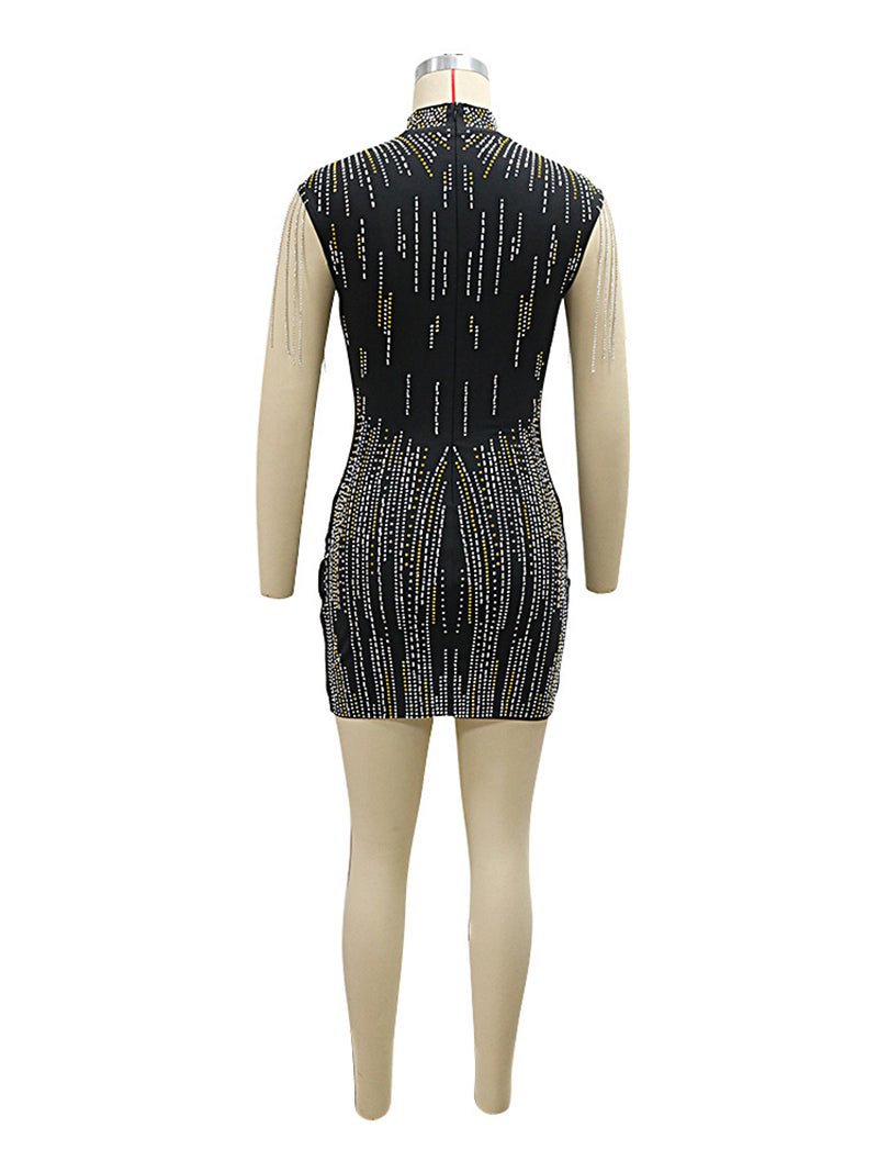 Bead Chain Patchwork Rhinestone Slim Party Dress