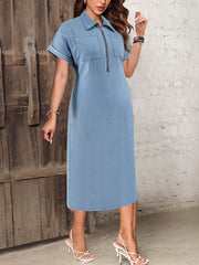 Plus Size Front Zipper Loose Casual Denim Dress