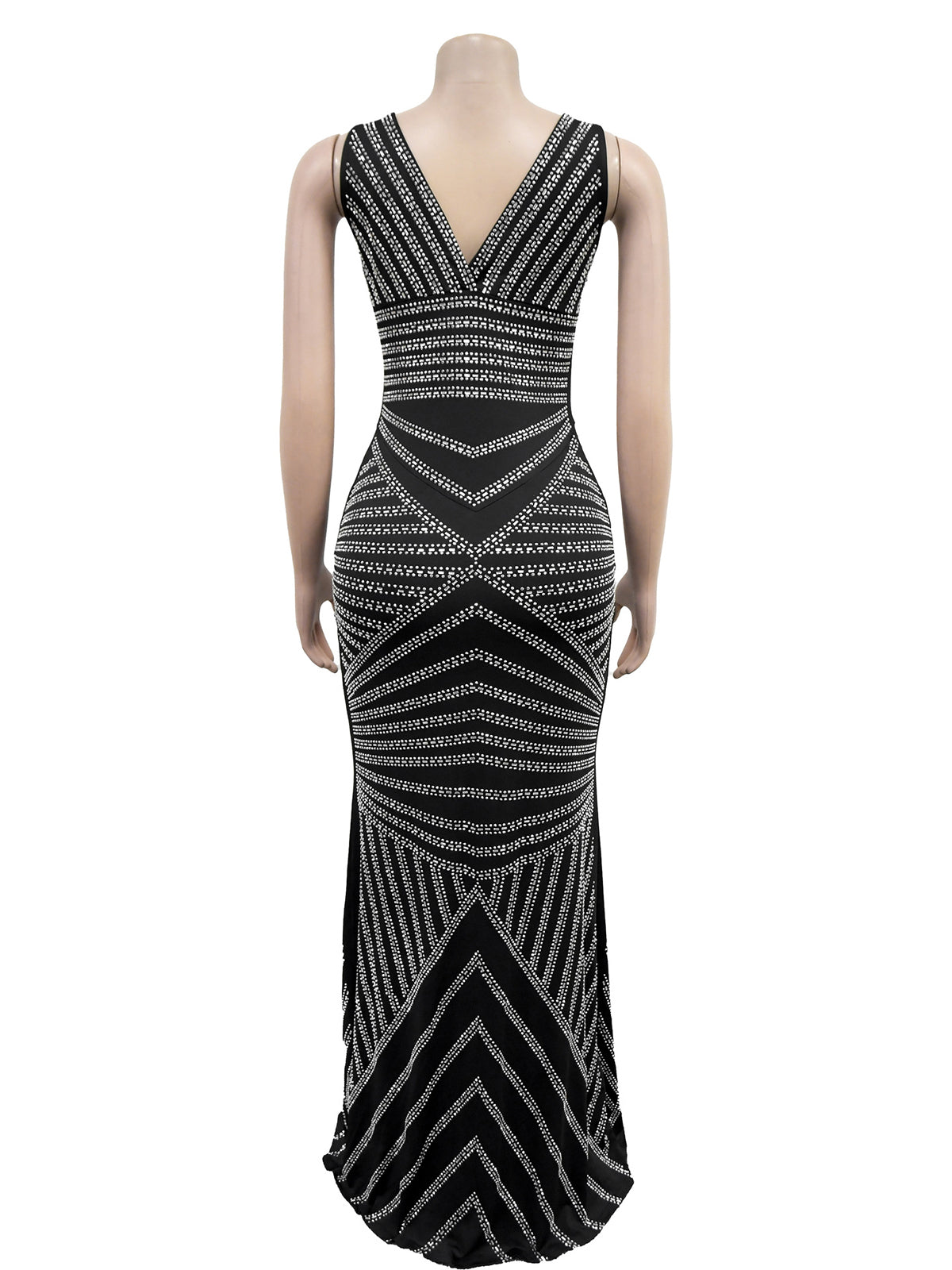 Sexy Rhinestone V Neck Sleeveless Mesh Party Dress