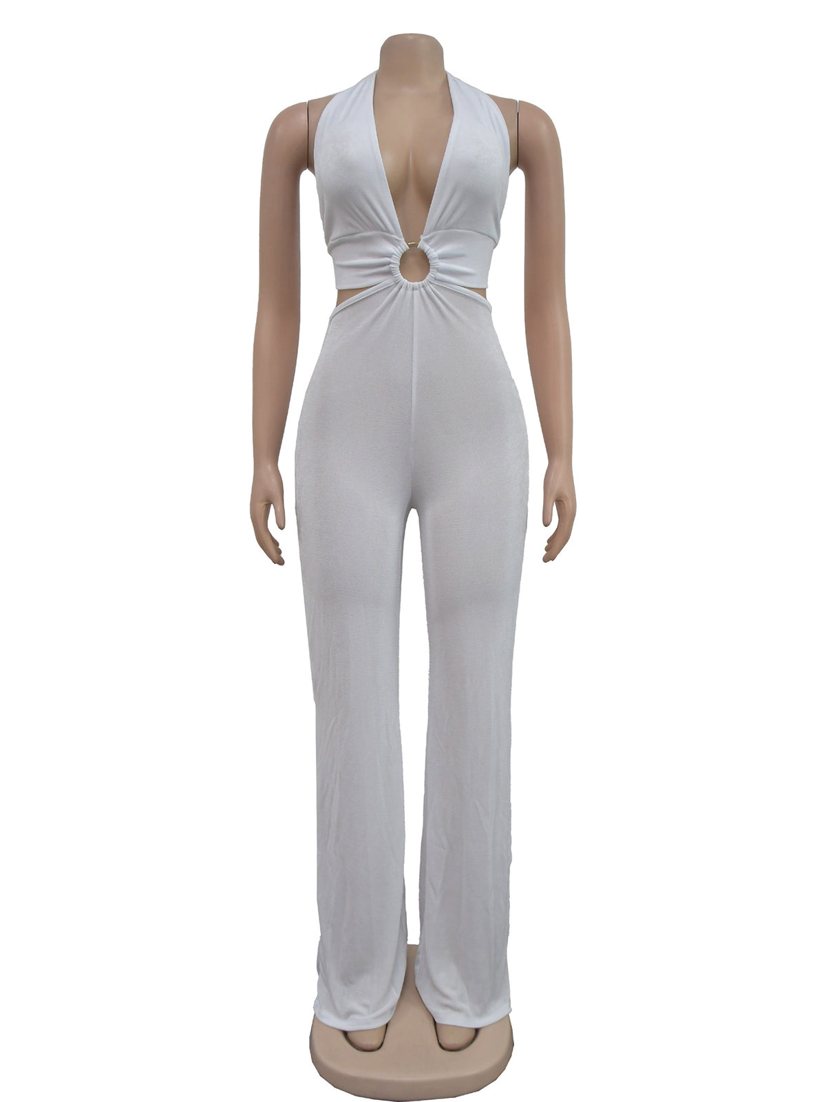 Sexy Solid Color Halter Strap Backless Club Jumpsuits