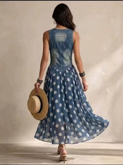 Polka Dot Denim Maxi Dress