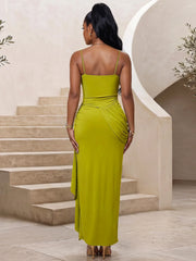 Twist Front Spaghetti Strap Slit Maxi Dress