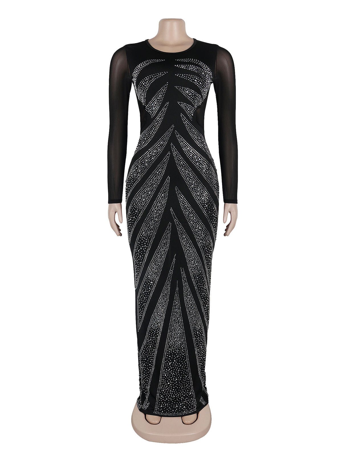 Rhinestone Mesh See Through Nightclub Party Maxi Dress