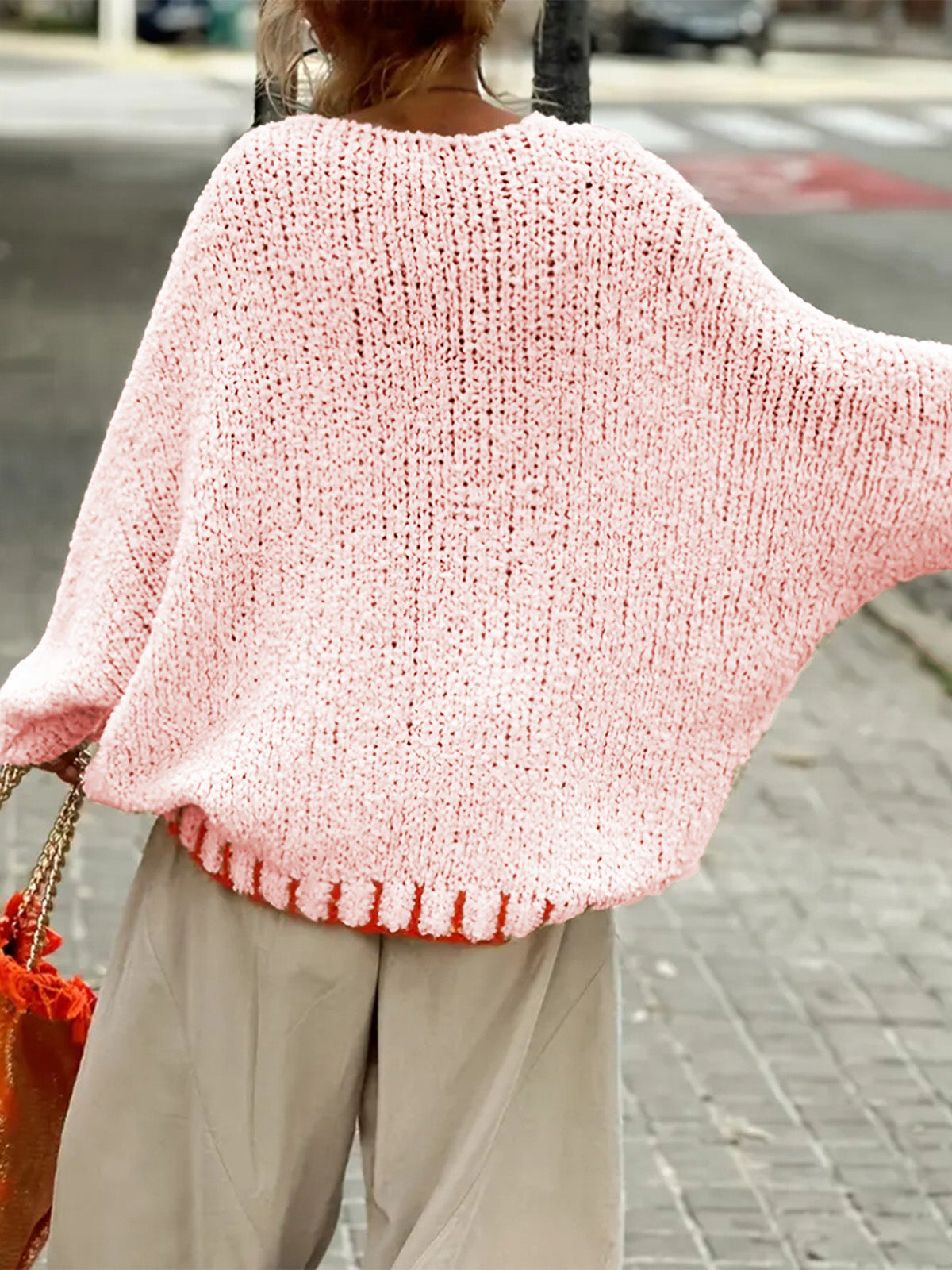 Warm Texture Star Pattern Contrast Color Loose Sweater