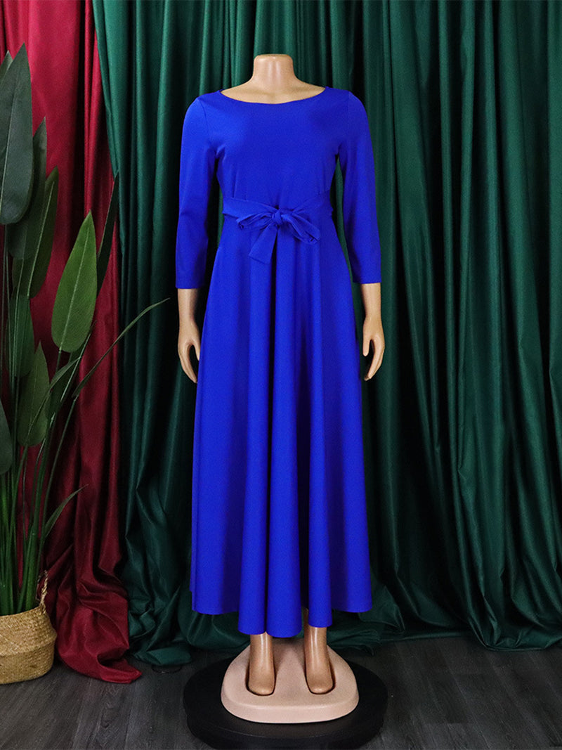Elegant Round Neck Bandage Casual A Line Dress