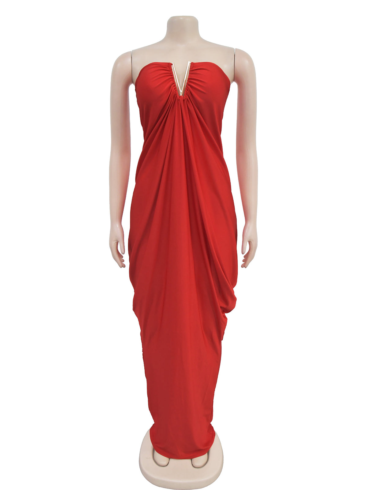 Sexy V Shape Trim Slim Fit Strapless Maxi Dress