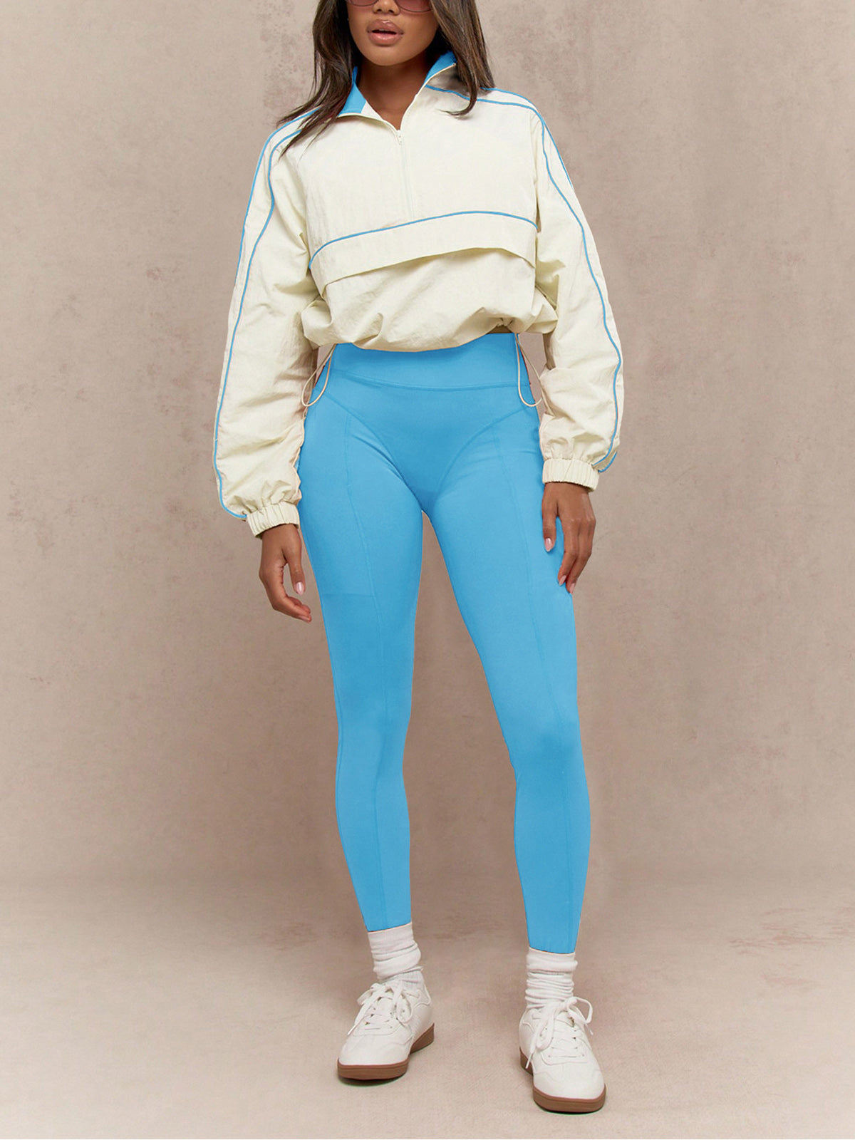 Casual Zipper Sweatshirt Tight Pant Sport Two Piece Set