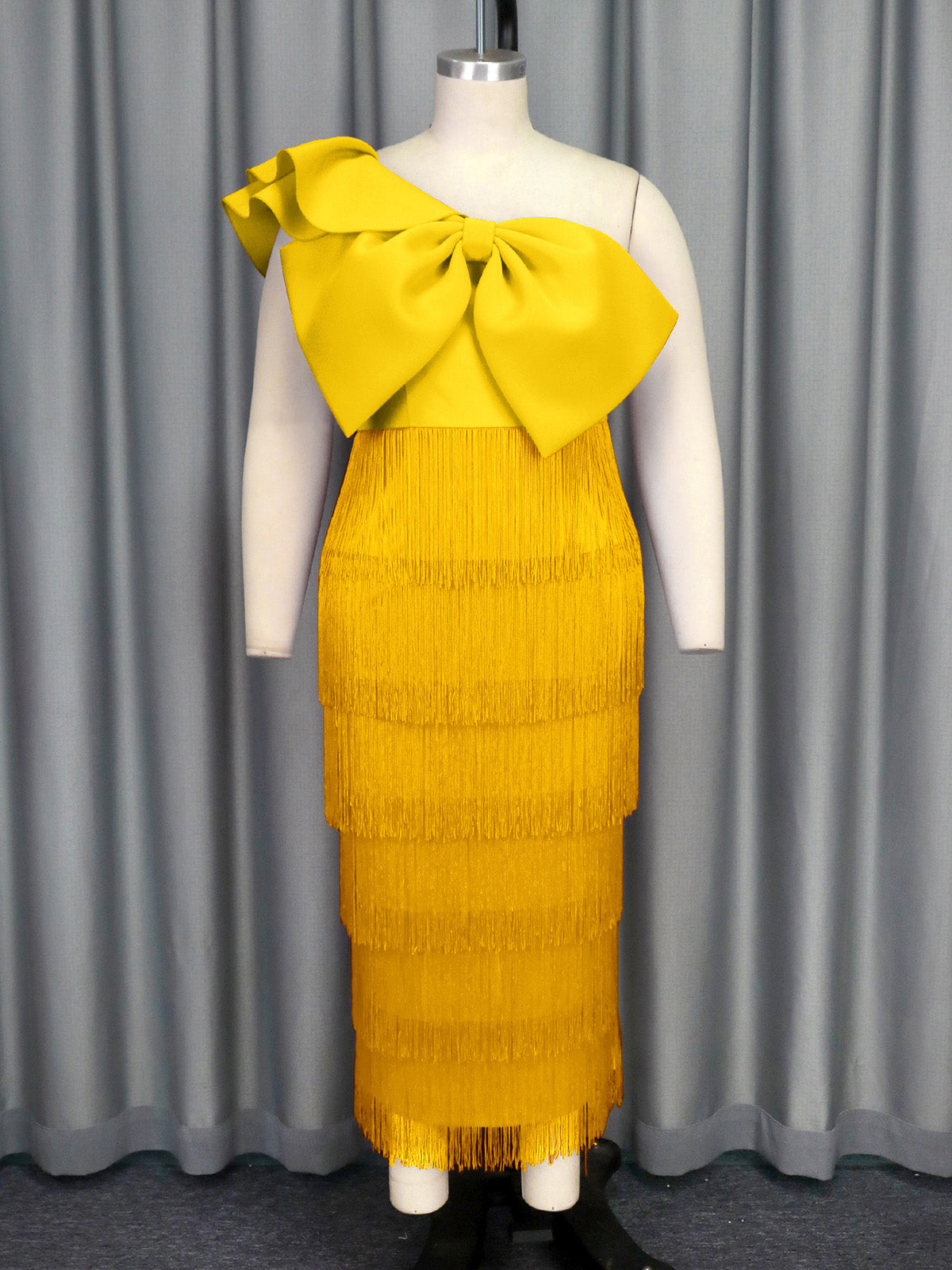 Elegant One Shoulder Bow Backless Slim Fit Fringe Dress