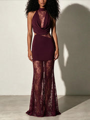 Lace Halter Mermaid Evening Gown-boutique