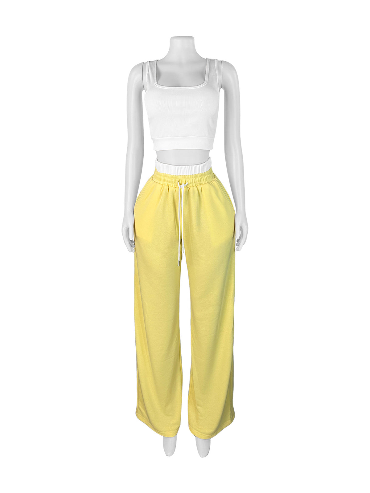 Casual Square Neck Cropped Vest Draw String Pants Set