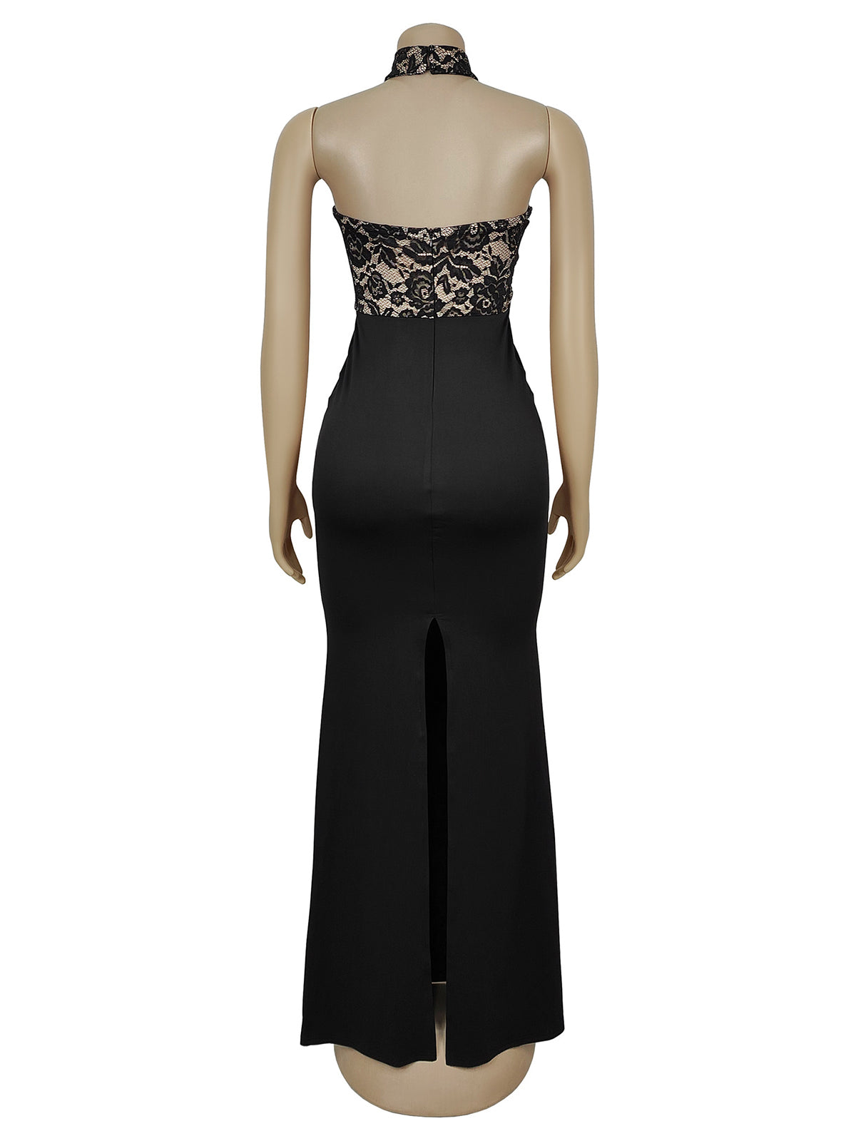 Lace Halter See Through Backless Slim Maxi Dress