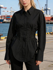 Casual Long Sleeve Cinched Waist Shirt