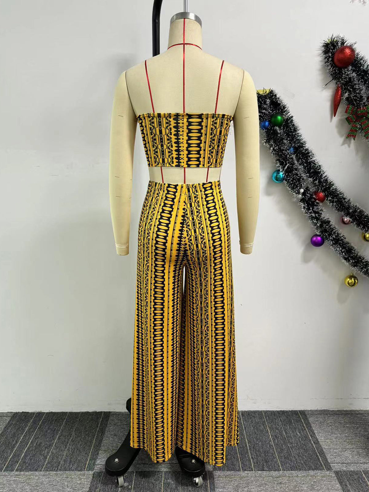 Tie Tube Crop Tops and Wide Leg Pants Sets