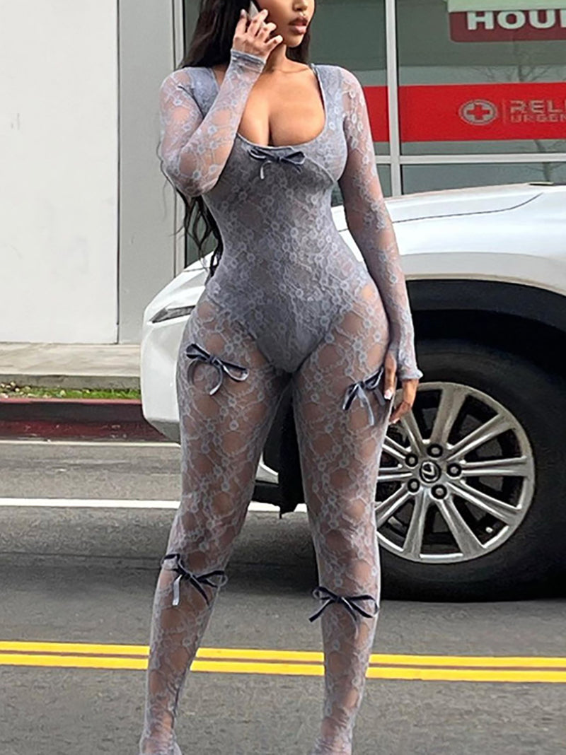 Sexy Lace See through Bodycon Jumpsuit