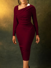 Long Sleeve Asymmetrical Evening Bodycon Midi Dress