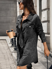 Pocket Button Front Denim Shirt Dress