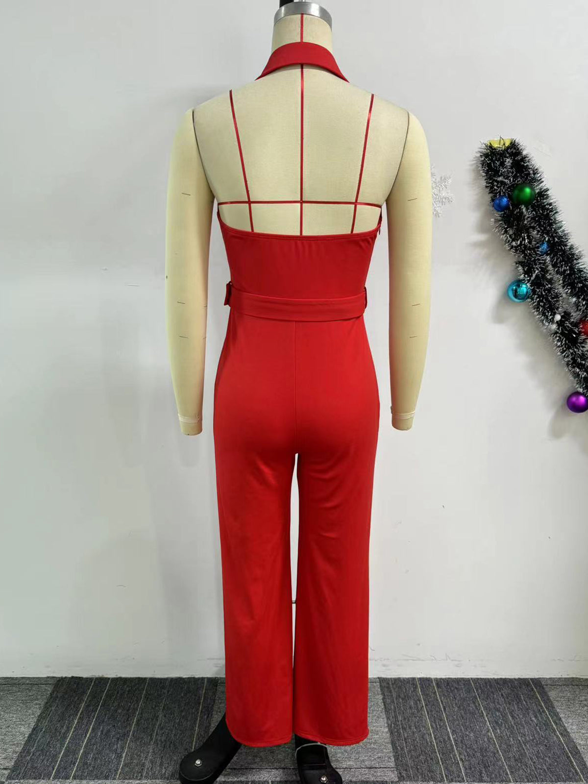 Turndown Collar Sleeveless Backless Slim Jumpsuits