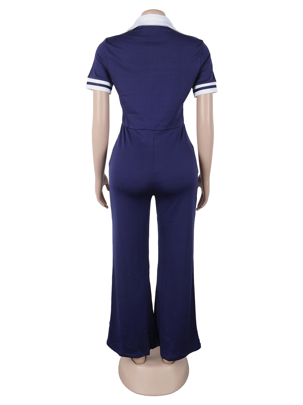 Elegant Turn-Down Collar Patchwork Wide Legs Jumpsuit