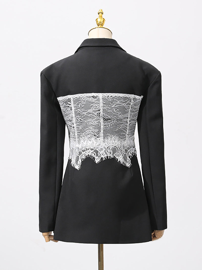 Fashion Lace Patchwork Buttoned Lapel Blazer